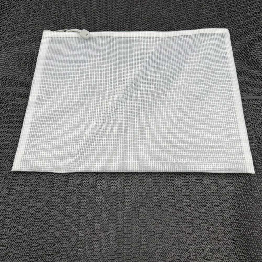 Clear Mesh Zipper Pouch Reinforced Grid Storage Bag White 13.5x9.5 Office Travel